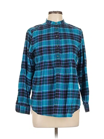 Pre-owned Lands' End Long Sleeve Button Down Shirt In Blue