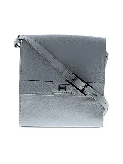 Pre-owned H By Halston Leather Crossbody Bag In Gray