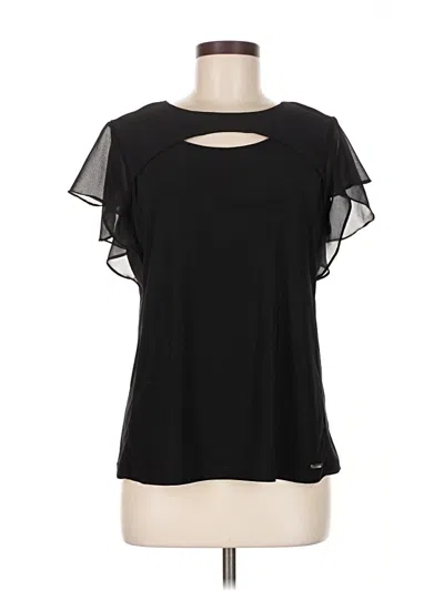 Pre-owned Calvin Klein Short Sleeve Top Black Keyhole Neckline Tops