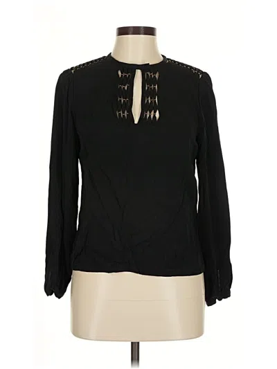 Pre-owned Diane Von Furstenberg Long Sleeve Silk Top Black Keyhole Neckline Tops