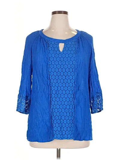 Pre-owned Valerie Stevens 3/4 Sleeve Blouse In Blue
