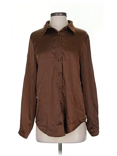 Pre-owned Princess Polly Long Sleeve Blouse In Brown