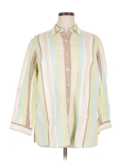 Pre-owned Kate Hill 3/4 Sleeve Button Down Shirt In Green
