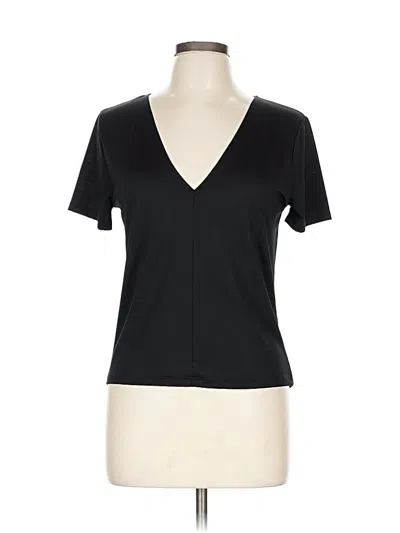 Pre-owned Trafaluc By Zara Short Sleeve Top Black Solid Pattern V Neck Tops