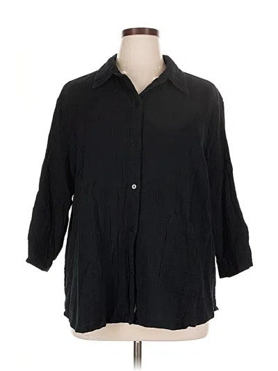 Pre-owned Logo By Lori Goldstein 3/4 Sleeve Button Down Shirt In Black
