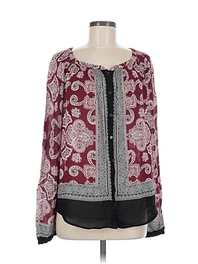Pre-owned Lucky Brand Long Sleeve Blouse In Burgundy