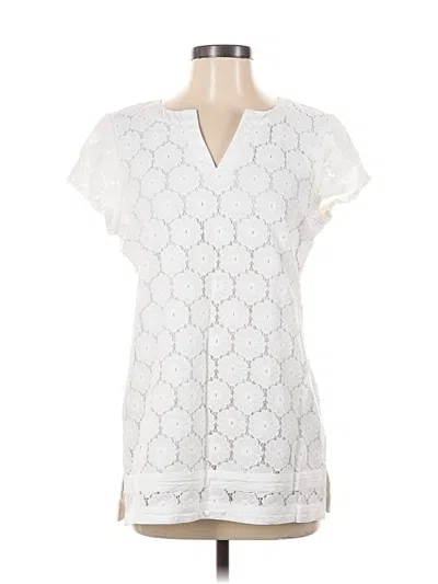 Pre-owned Isaac Mizrahi Live Short Sleeve Blouse In White