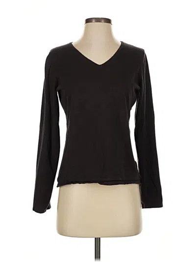 Pre-owned T Tahari Long Sleeve Top Black Solid Pattern V Neck Tops