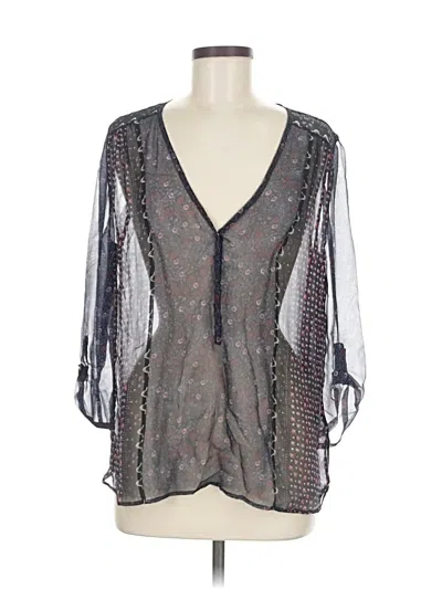 Pre-owned Joie 3/4 Sleeve Silk Top Gray Plunge Neckline Tops
