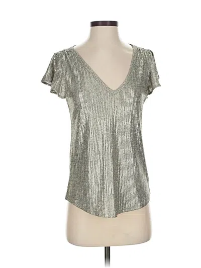 White House Black Market Short Sleeve Top Silver Metallic Pattern V Neck Tops In Brown