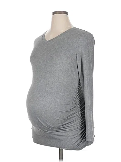 Pre-owned Ekouaer Long Sleeve Top Gray Scoop Neck Tops