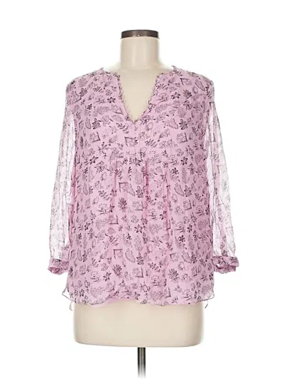 Pre-owned Diane Von Furstenberg 3/4 Sleeve Silk Top Pink V Neck Tops