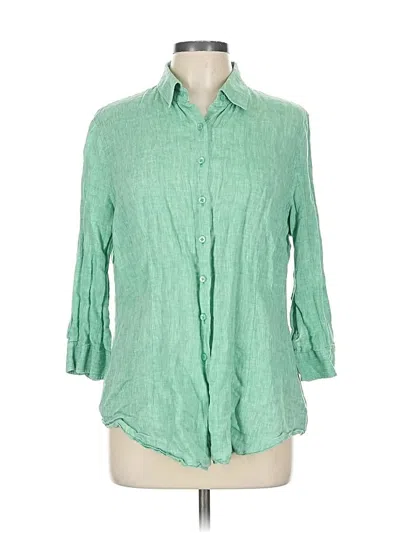 Pre-owned Coldwater Creek 3/4 Sleeve Button Down Shirt In Green