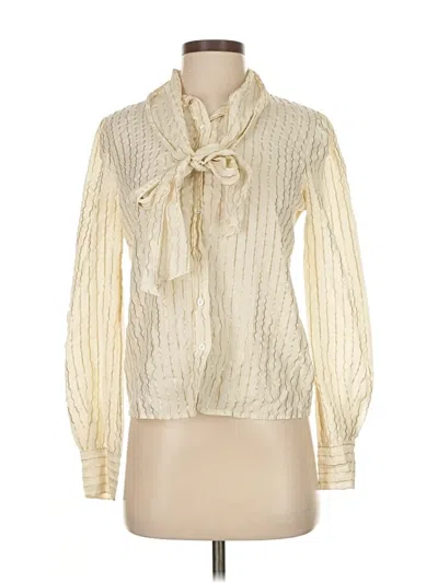 Pre-owned Rachel Zoe Long Sleeve Silk Top Ivory Tie Neck Tops In White