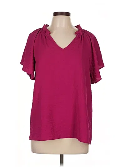 Pre-owned Entro Short Sleeve Top Burgundy Cold Shoulder Neckline Tops