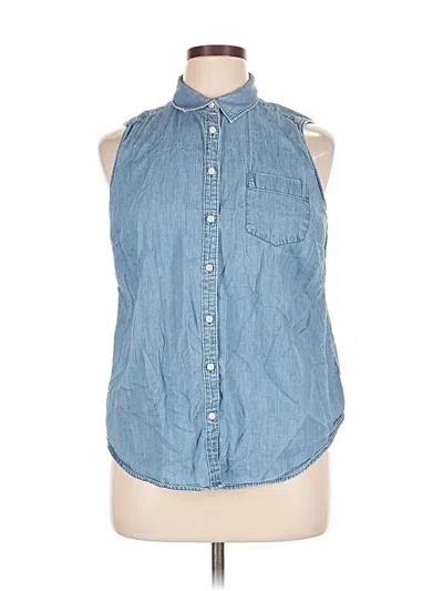 Pre-owned St. John's Bay Sleeveless Button Down Shirt In Blue