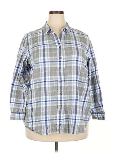 Pre-owned Woman Within 3/4 Sleeve Button Down Shirt In Gray