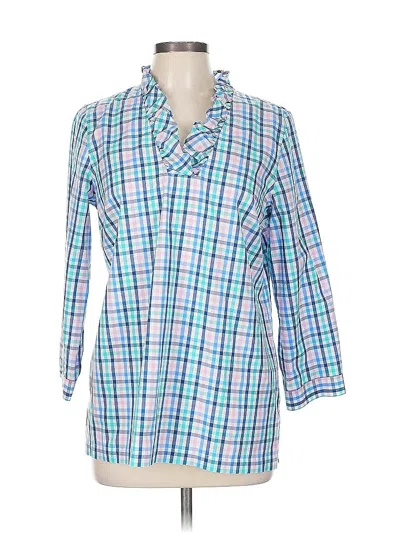 Pre-owned Talbots 3/4 Sleeve Button Down Shirt In Blue