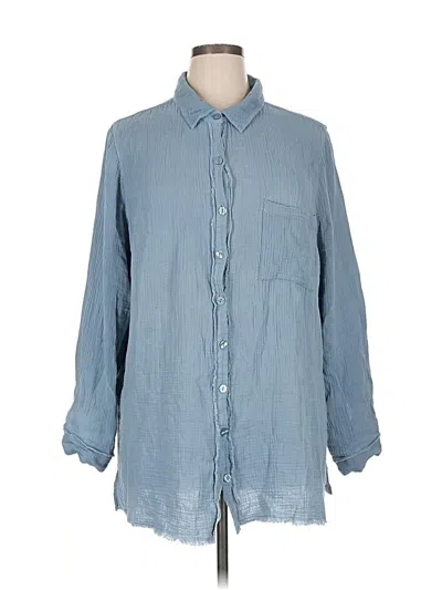 Pre-owned Belle By Kim Gravel Long Sleeve Button Down Shirt In Blue