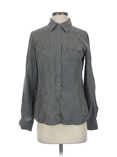 Pre-owned Tommy Bahama Long Sleeve Silk Top Gray Collared Neckline Tops