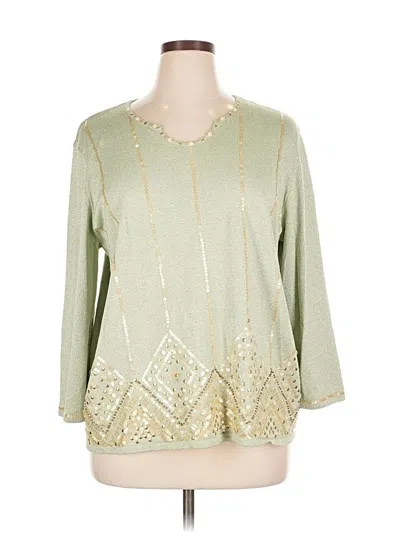 Pre-owned Alfred Dunner 3/4 Sleeve Top Green V Neck Tops