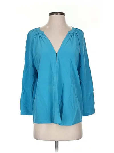Pre-owned Joie 3/4 Sleeve Silk Top Teal Plunge Neckline Tops In Blue