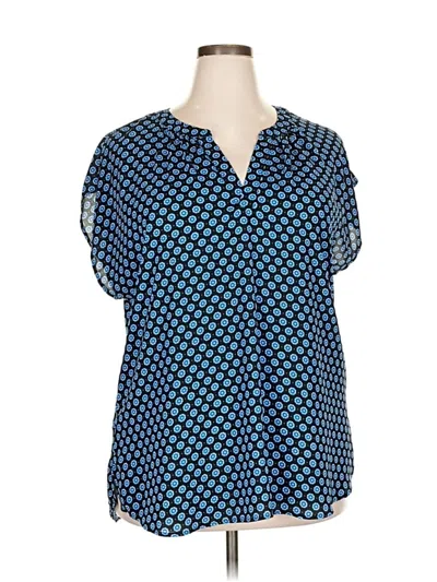 Pre-owned Roz & Ali Short Sleeve Blouse In Blue