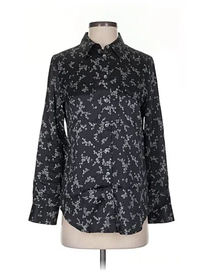 Pre-owned Equipment Long Sleeve Silk Top Black Paisley Pattern Mock Neckline Tops