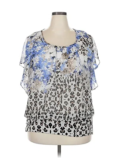 Pre-owned Jm Collection Short Sleeve Blouse In White