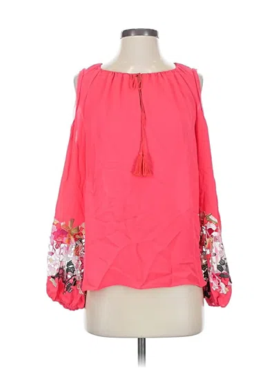 Pre-owned Elie Tahari Long Sleeve Silk Top Pink Cold Shoulder Neckline Tops