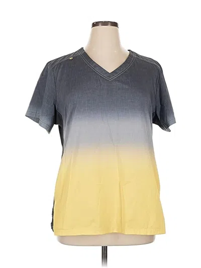 Pre-owned Koi Short Sleeve Top Gray Color Block Pattern V Neck Tops