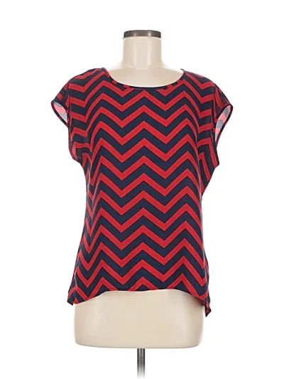 Pre-owned Heart Soul Short Sleeve Top Red Chevron/herringbone Pattern Boatneck Tops