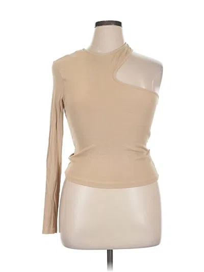 Pre-owned Forever 21 Plus Long Sleeve Top Tan One Shoulder Neckline Tops In Brown