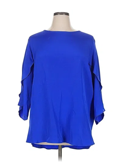 Pre-owned Caroline Rose 3/4 Sleeve Silk Top Blue Boatneck Tops