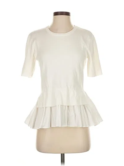 Pre-owned English Factory Short Sleeve Top Ivory Mock Neckline Tops In White