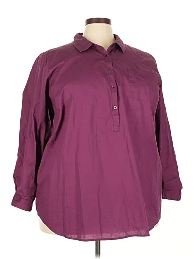 Pre-owned Woman Within 3/4 Sleeve Button Down Shirt In Burgundy