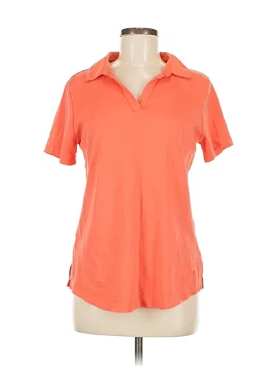 Pre-owned Isaac Mizrahi Live Short Sleeve Top Orange Collared Neckline Tops
