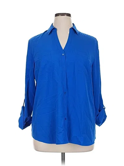 Pre-owned Talbots 3/4 Sleeve Button Down Shirt In Blue