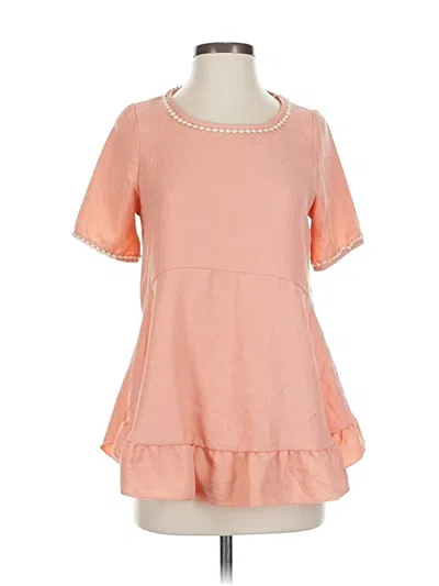 Pre-owned Hailey & Co Short Sleeve Top Orange Ruffles Neckline Tops