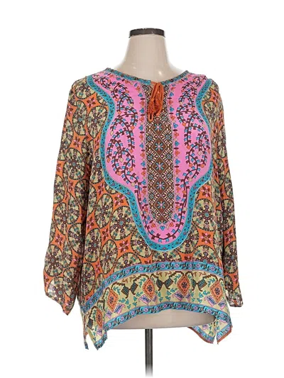 Pre-owned Tolani 3/4 Sleeve Silk Top Pink Keyhole Neckline Tops