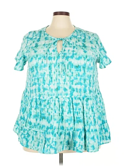 Pre-owned Terra & Sky Short Sleeve Blouse In Blue