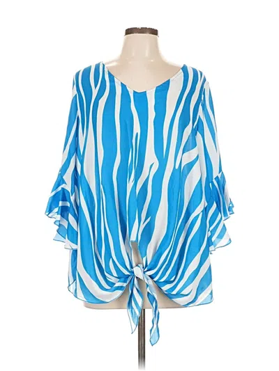 Pre-owned Unbranded 3/4 Sleeve Blouse In Blue