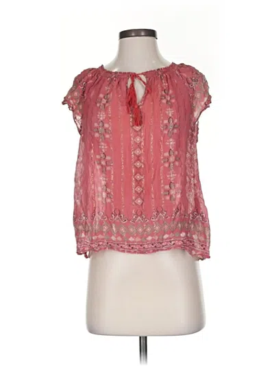 Pre-owned Joie Short Sleeve Silk Top Pink Keyhole Neckline Tops