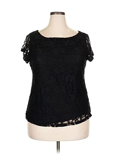 Pre-owned Fever Short Sleeve Top Black Scoop Neck Tops