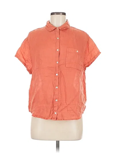 Pre-owned Nicole Miller Short Sleeve Button Down Shirt In Orange