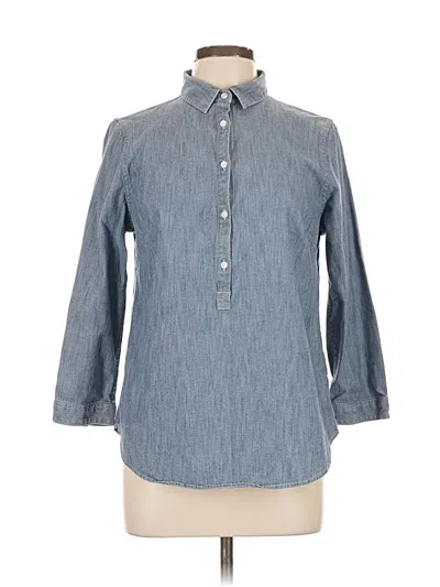 Pre-owned Lands' End 3/4 Sleeve Button Down Shirt In Blue