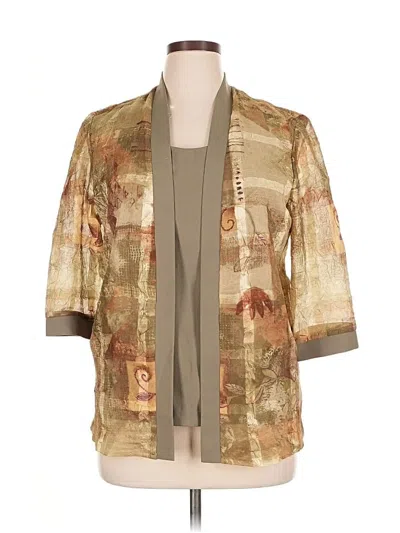 Pre-owned R & M Richards 3/4 Sleeve Top Green Cowl Neck Tops