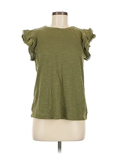Pre-owned Caslon Short Sleeve Top Green Ruffles Neckline Tops