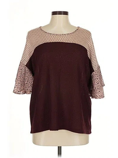 Pre-owned Umgee 3/4 Sleeve Top Burgundy Square Neckline Tops