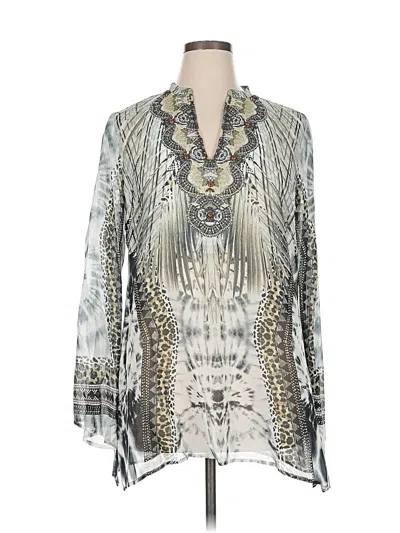 Pre-owned Hale Bob Long Sleeve Blouse In Silver